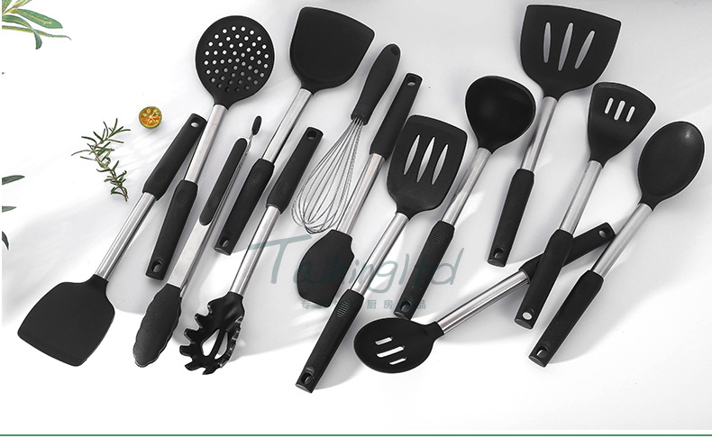 13件套硅胶厨具 厨房硅胶锅铲套装 食品级硅胶烹饪勺铲 不粘锅铲