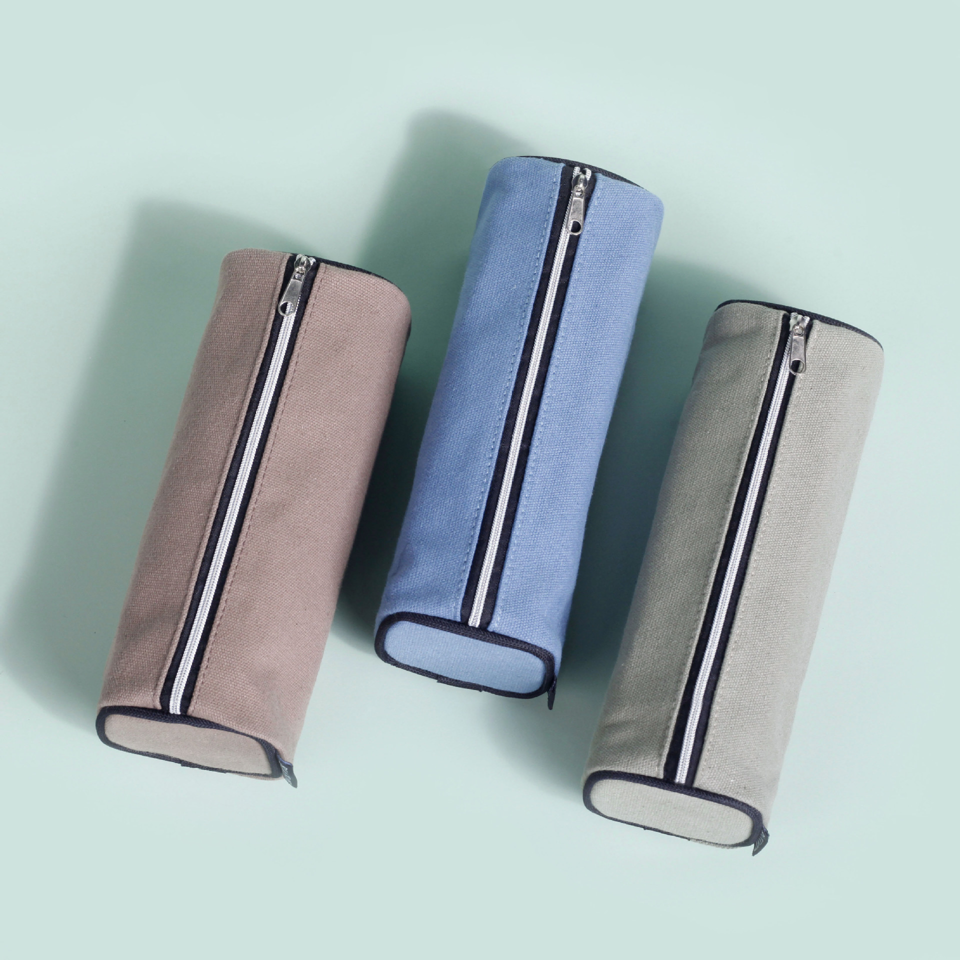 韩版帆布拉链笔袋 纯色大容量文具收纳袋 简约圆通铅笔袋定制logo