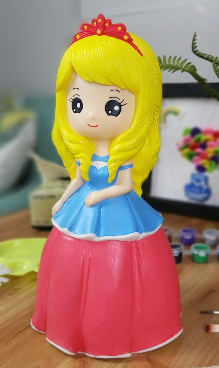 石膏娃娃彩绘涂色存钱罐白胚 儿童diy手工涂鸦搪胶公仔玩具女-f款