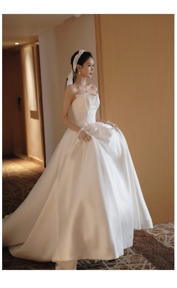 法式抹胸主婚纱2021新款新娘高腰孕妇缎面齐地超仙简约赫本显瘦女