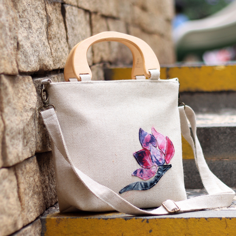 原创棉麻布包包中国风拼布文艺单肩斜跨包简约大容量手提小方包