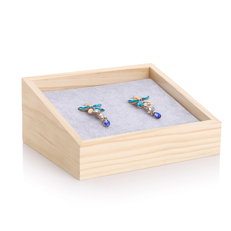 Solid Wood Tray Box Pendant Oblique Box Rings Ear Studs Display Box Household Jewelry Storage Box Jewelry Display Shelf