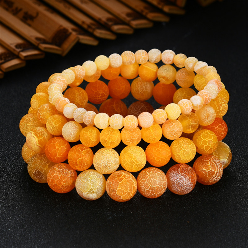 跨境新品 不规则冰裂纹石手链 黄色玛瑙风化石头手串珠6-12mm