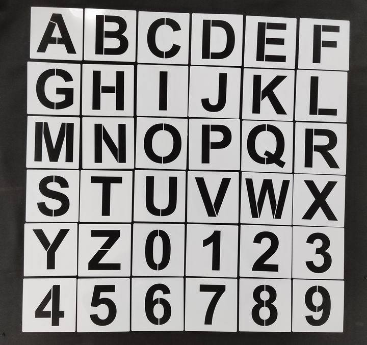 跨境专供36件套英文字母数字喷绘模板62件字母镂空墙绘绘画装饰模