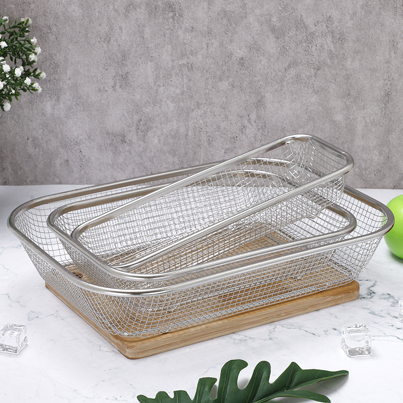 factory direct supply stainless steel vegetable washing basket household kitchen fruit basket chopsticks basket drain blue multi-functional square mesh basket