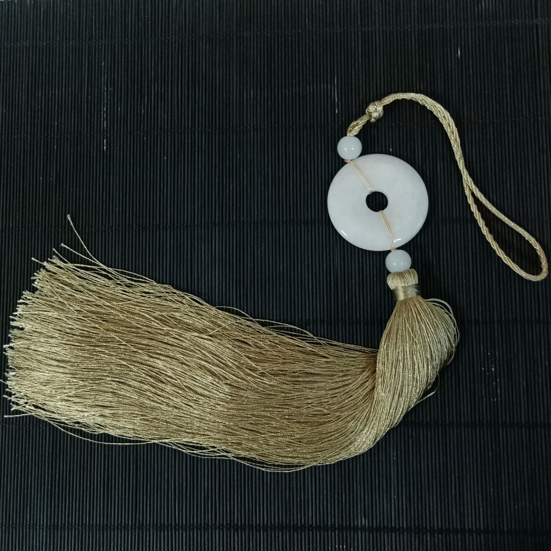 玉石平安扣挂件中式流苏吊坠白玉平安扣布艺抱枕扣芯吊穗深圳批发