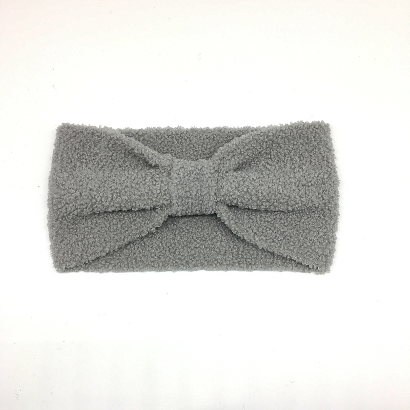 Factory Wholesale Autumn and Winter Teddy Fluff Knitted Bow Hair Band Girl Solid Color Headband out Headdress