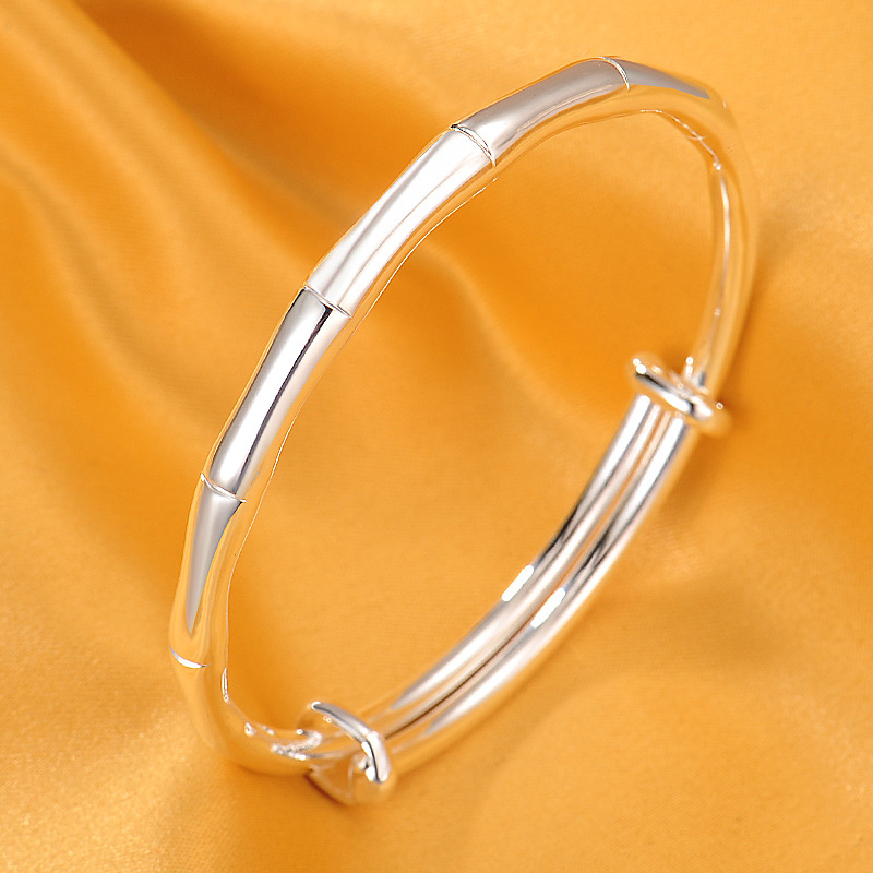 s999纯银竹节手镯女 中国风简约光面足银手环实心银镯子正生银饰