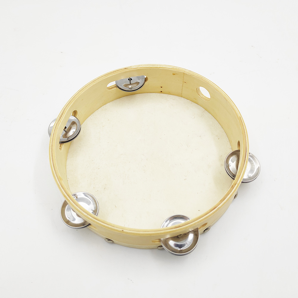 厂家直销8寸木色手摇铃鼓仿羊皮打击类伴奏乐器量大价优