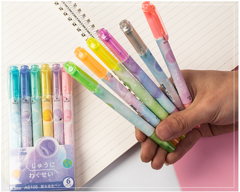 新款双头十二色荧光笔套装小清新淡色系护眼荧光笔学生重点记号笔