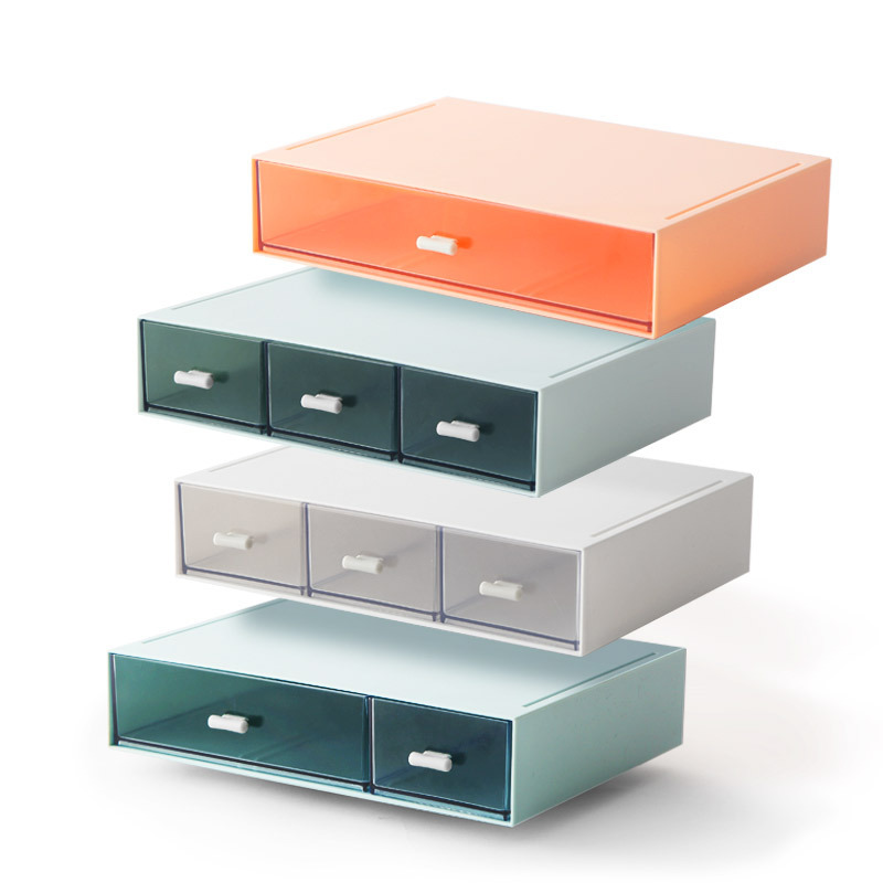 Grid Drawer Type Cosmetic Storage Office Desktop Stationery Finishing Box Free Combination Multi-Layer Overlay Storage Box