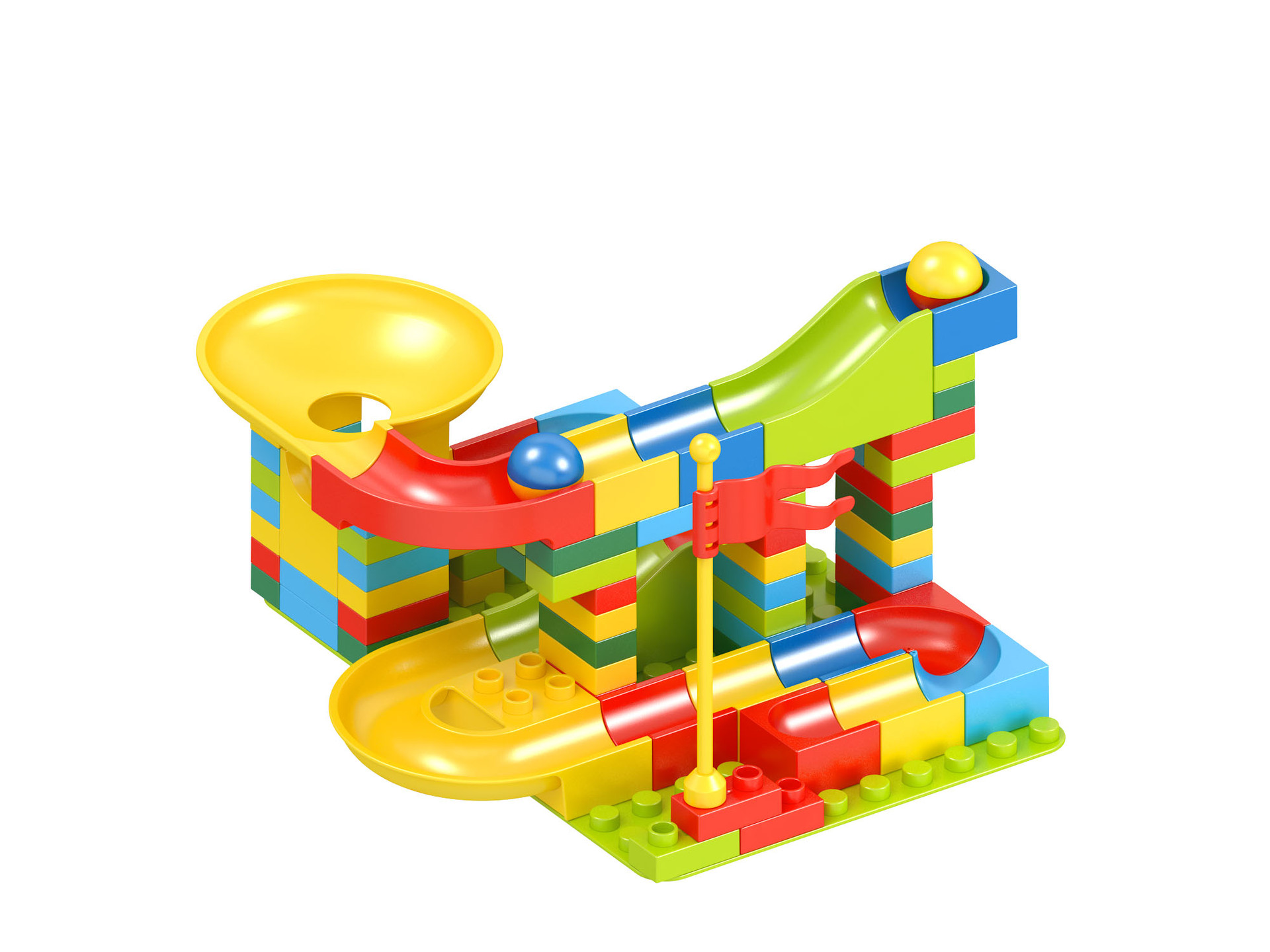 现货大颗粒积木轨道儿童益智积木桌拼装玩具滑道滚球男女孩玩具