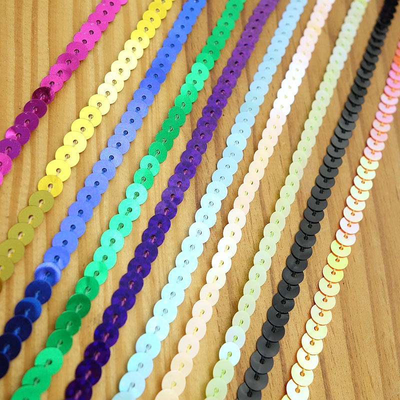 服装装饰辅料6mm彩连线亮片条平珠片衣服舞台表演装 珠光亮片/米