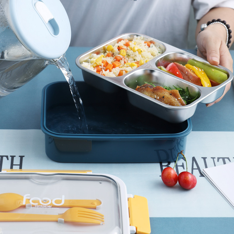 Good-looking 304 Stainless Steel Lunch Box Sealed Non-Odor Grid Lunch Box Send Tableware to Work Student Bento Box