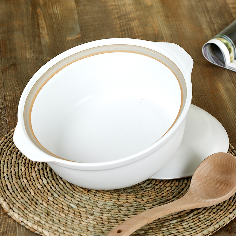 砂锅耐高温明火砂锅汤煲白色炖锅陶瓷煲养生煲汤浅锅汤锅