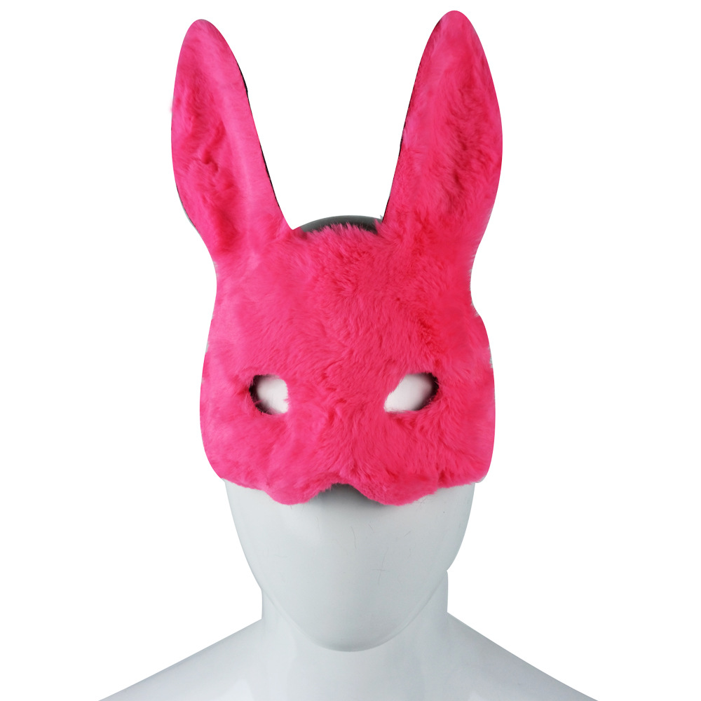 跨境货源现货万圣节狂欢节化妆舞会兔毛纯色兔子面具