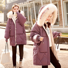 2020冬季GJC8932-1优雅时尚连帽棉服女一件代发免费加盟配仿毛领