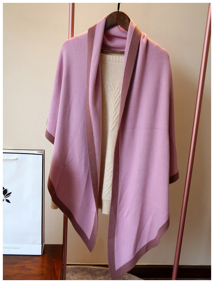 垂感超好纯色条纹边羊毛针织围巾女秋冬季三角巾羊绒披肩百搭围脖