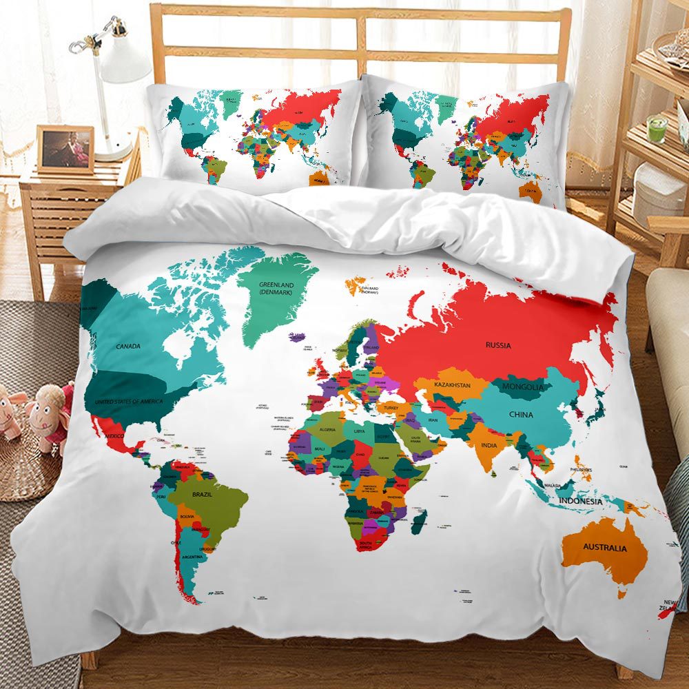 Color Map Cross-Border Bed Three-Piece Set 3d Digital Printing Brushed Foreign Trade Quilt Cover One Piece Minimum Order