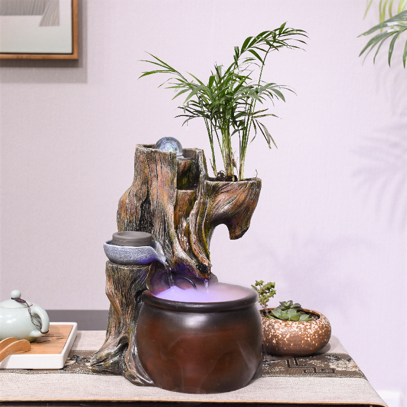 假山流水喷泉盆景风水轮水车雾化加湿招财转运球办公室客厅装饰品