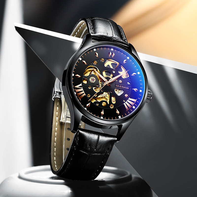 格伦男士机械手表批发 休闲潮流创意防水机械表 时尚男士手表代发