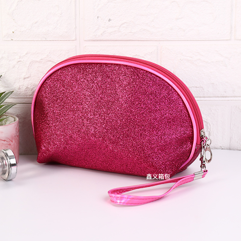 Korean Style GREAT Sequins Printed Letters Cosmetic Bag Cartoon Cosmetics Toiletry Traveling Storage Bag Semicircle Handbag