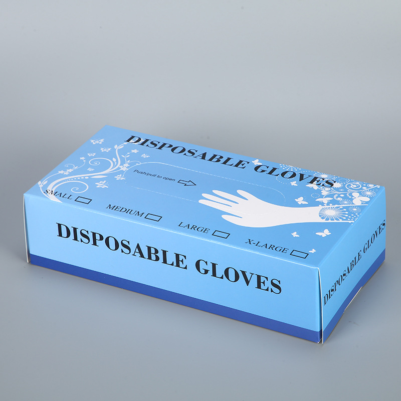 现货蓝色手套包装盒 印刷白卡纸彩盒一次性pe乳胶丁腈手套盒定制