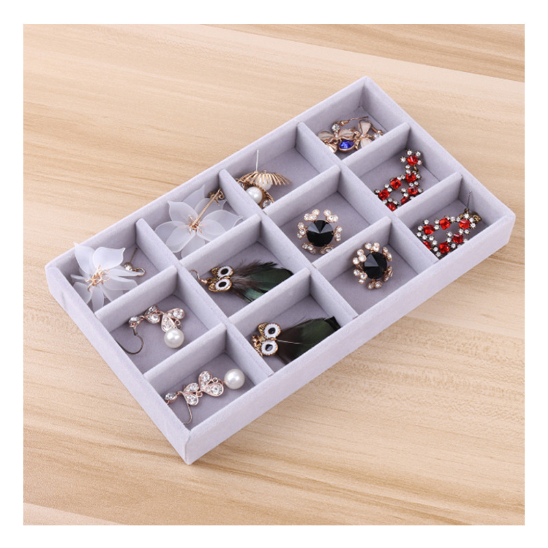 Jewelry Plate Ornaments Display Tray Gray Flannel Stud Earrings Display Dustproof Storage Props Drawer Jewelry Storage Box