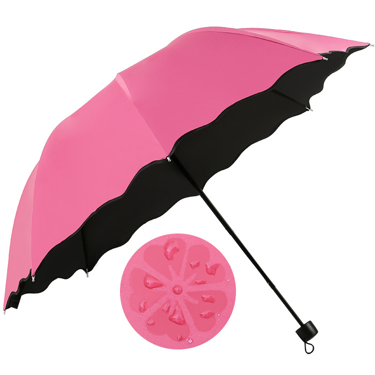 Water Blossom Umbrella Color Changing Sun Umbrella Thickened Black Glue Sun Umbrella Sunshade UV Protection Triple Folding Umbrella Factory Wholesale