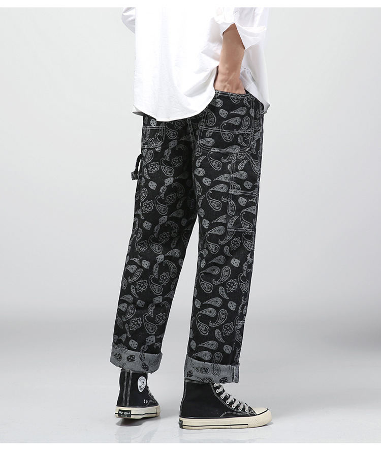 lktm男装#腰果花裤子男港风宽松直筒街头嘻哈日系复古阔腿老爹裤
