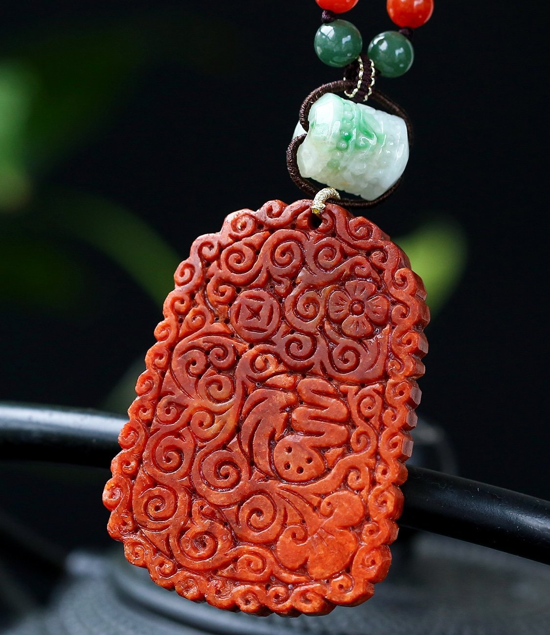 缅甸天然a货红翡翠平安福吊坠饱满全红厚装川料南红珠链毛衣链