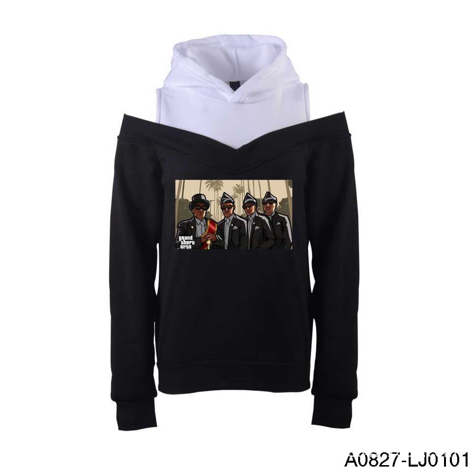 女装2020爆款欧美热销戴帽露肩卫衣dancing pallbearers