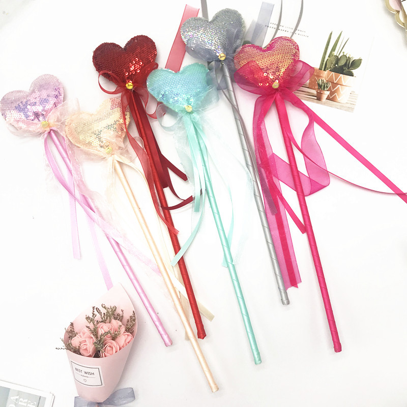 2020新款彩色亮片仙女棒 可爱蝴蝶结公主魔法棒 节日派对儿童发饰