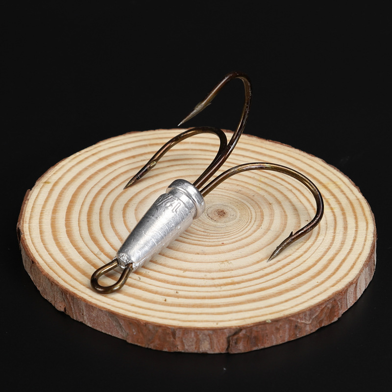 明仑渔具 茶色大号三锚钩 加铅坠挂鱼三锚钩 三毛钩 加铅坠锚钩