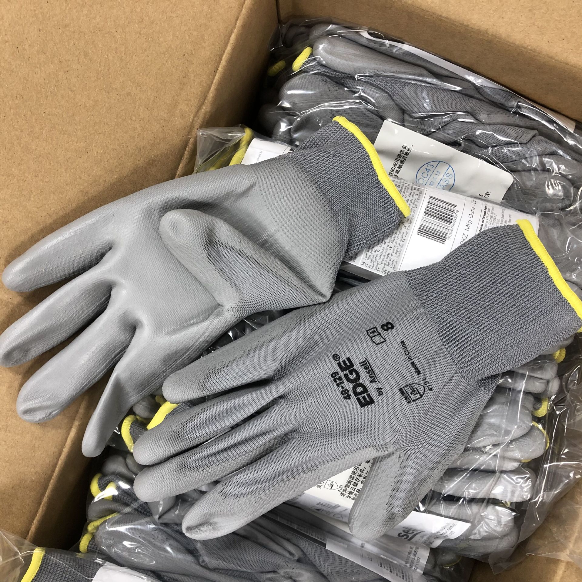 ansell/安思尔 48-129 edge 涤纶pu掌部涂层手套 1包12双