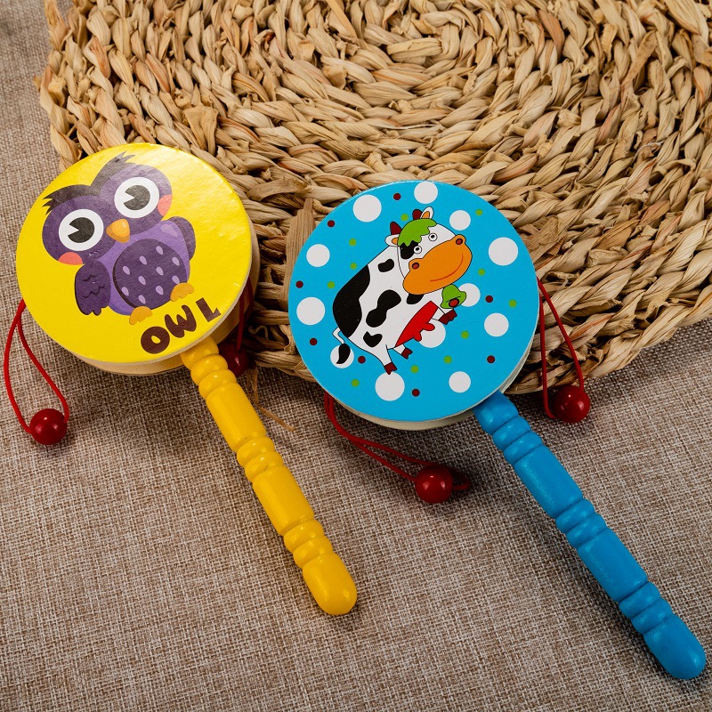 0成交315套相似同款6木质拨浪鼓白坯儿童手工绘画涂鸦玩具幼儿园创意