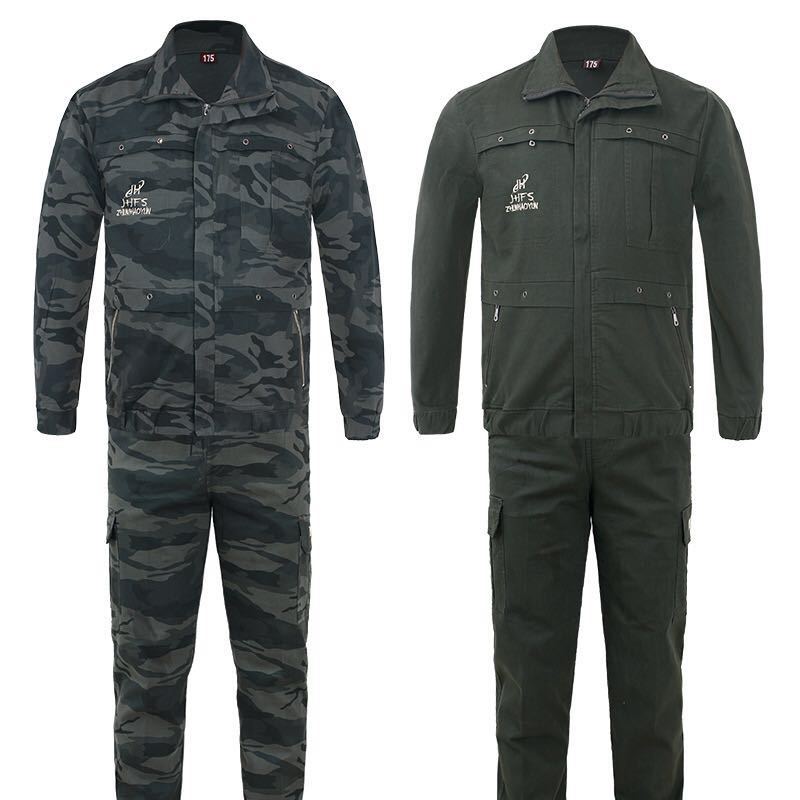 纯棉工作服套装男迷彩服弹力工装劳保服军绿春秋耐磨休闲作训服