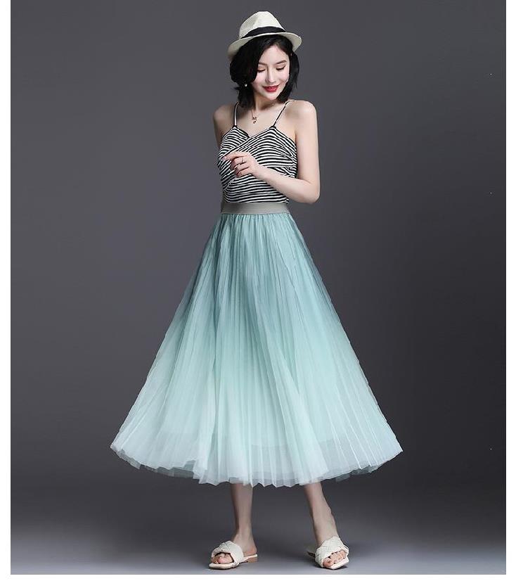 折皱加长款粉色百褶裙半身裙夏款大裙摆薄纱大学生搭配加厚沙滩裙