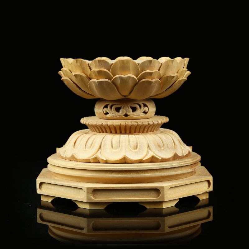 小叶黄杨木雕刻 八角须弥莲花座 佛堂摆件 神像佛像 奇花异石底座
