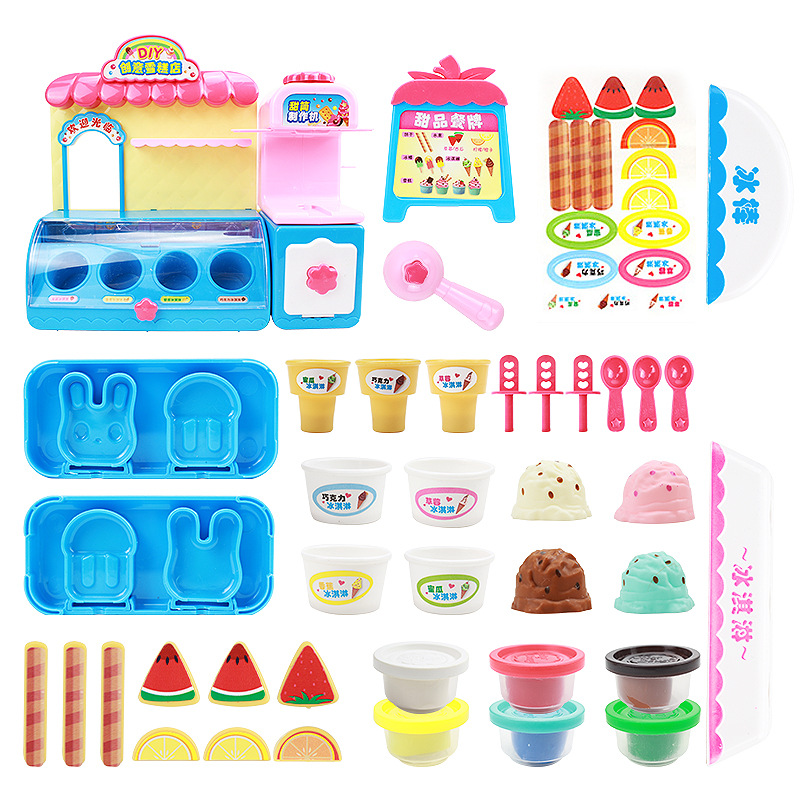Creative Diy Ice Cream Shop Play House Colored Clay Plasticene Mold Tool Set Children's Ice Cream Toy Girl