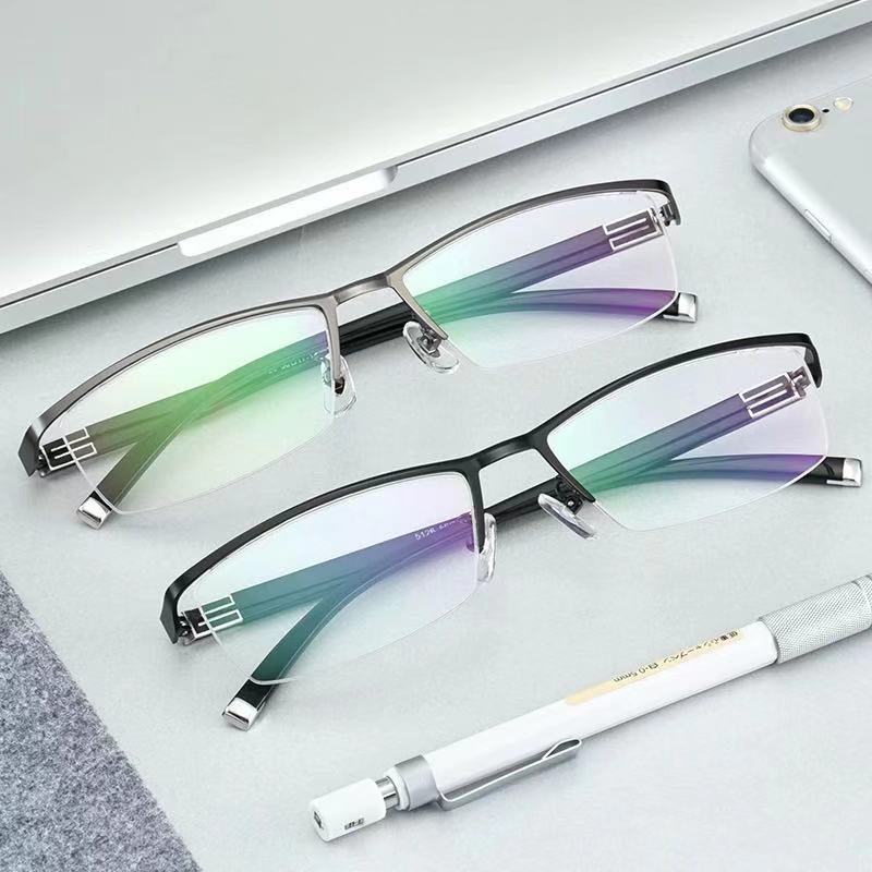 New Men's Half Frame Business Anti Blue-Ray Glasses Frame Classic Men's Myopia Glasses Finished Wholesale 809 Myopia