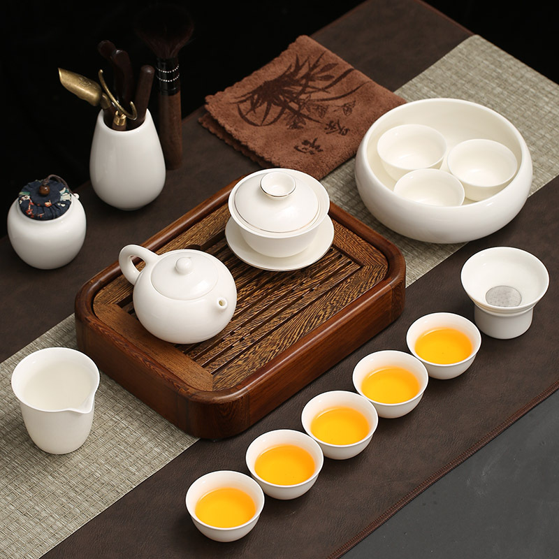 纯白瓷功夫茶具套装中式家用德化羊脂玉办公陶瓷泡茶壶茶杯盖碗