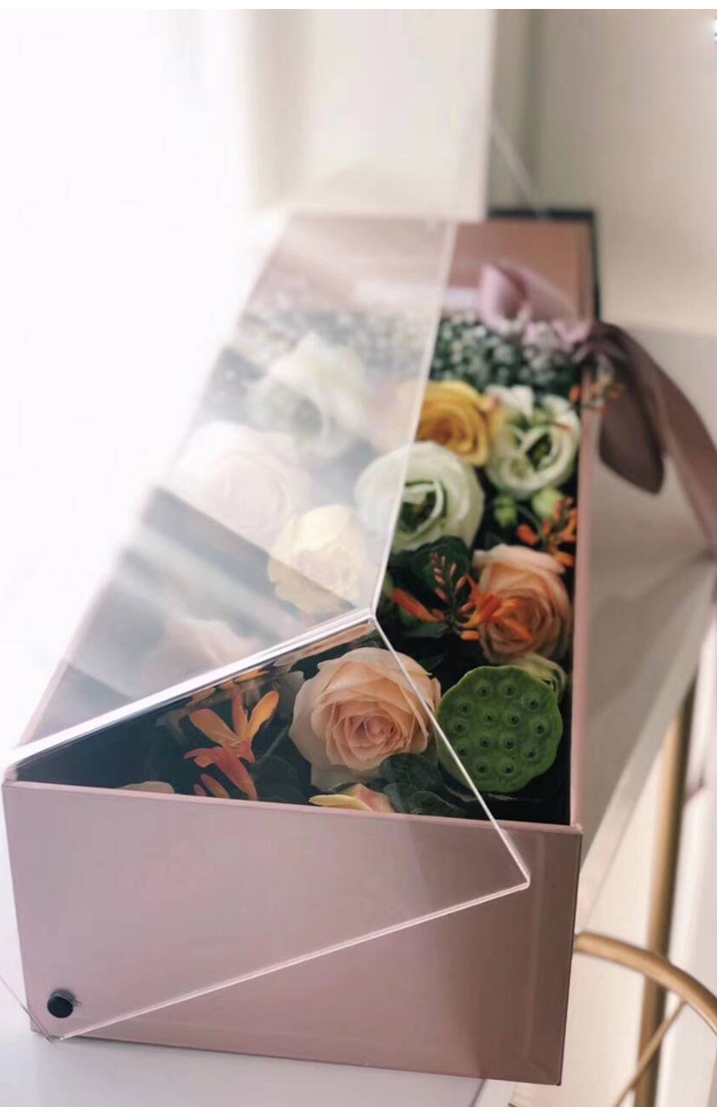情人节新款大富豪重金属亚克力翻盖长方形礼盒花艺包装盒花束盒