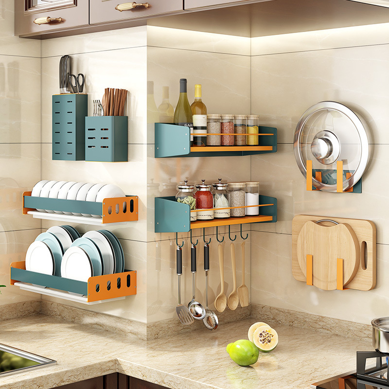 厨房收纳置物架壁挂式免打孔放调料调味用品家用大全刀架筷子挂架