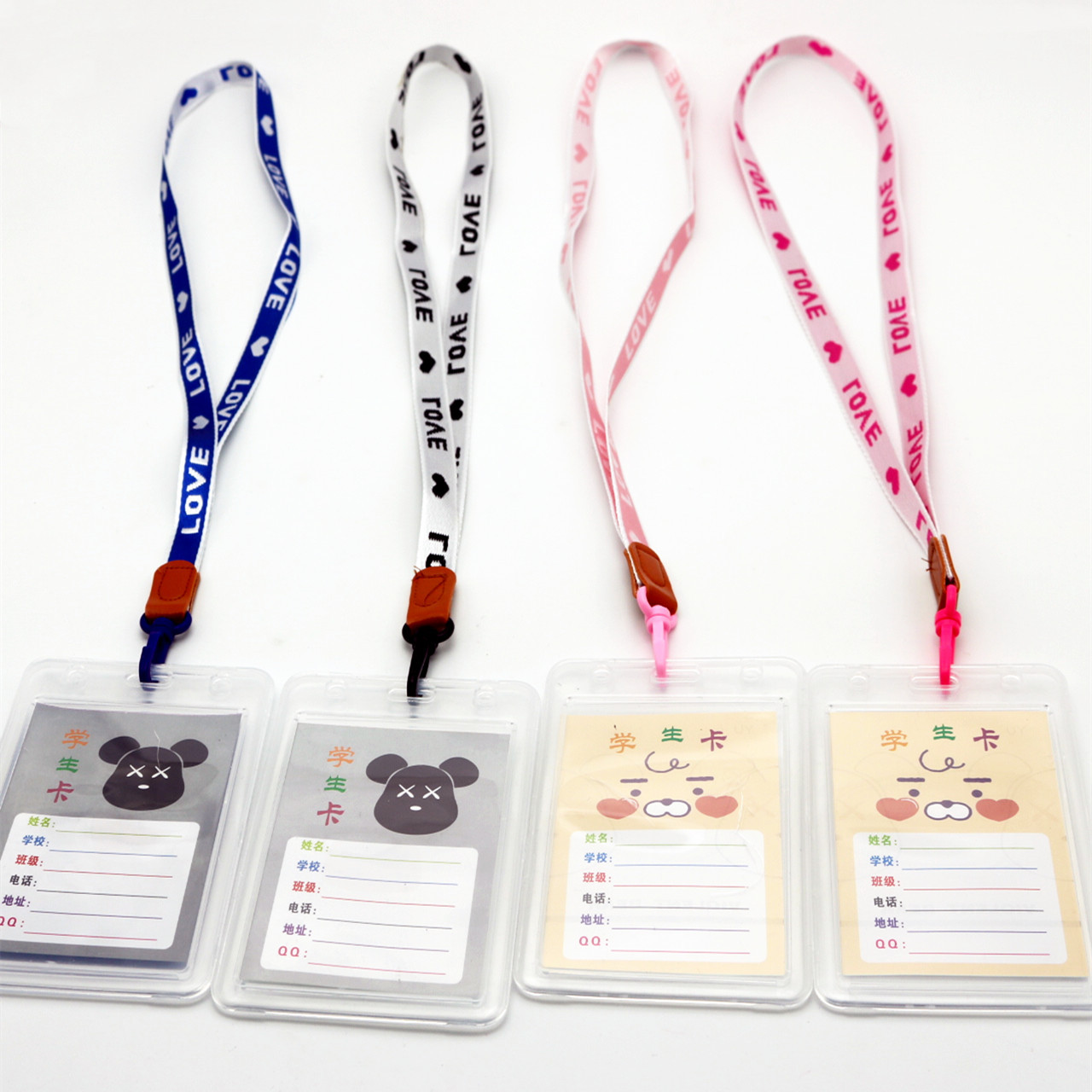 批发学生love绳字语透明卡套带挂绳公交卡胸牌证件证卡大卡套004