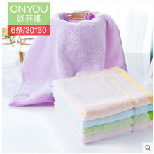 6条欧林雅竹纤维方巾装家用儿童洗澡洗脸吸水柔软毛巾1013