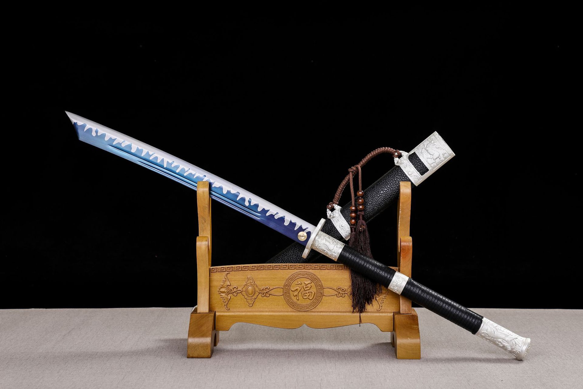 龙泉刀剑高锰钢防身一体康熙战刀手工传统双手刀镇宅宝剑未开刃