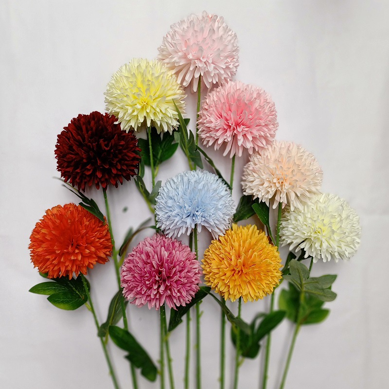 单支乒乓菊仿真花绢花婚庆假花装饰diy花朵材料刺菊球菊人造花束