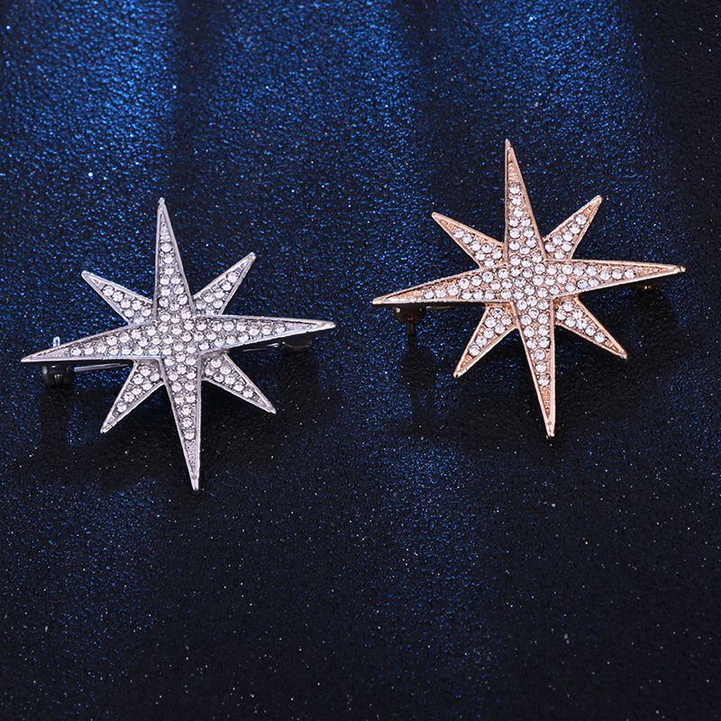 欧美满钻八角星胸针男士高档气质星芒别针女外面开衫胸花厂家直销