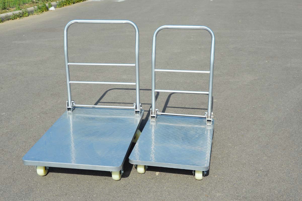 钢板车仓库搬运车钢板手工地推车货车四轮静音平板车手推车工具车